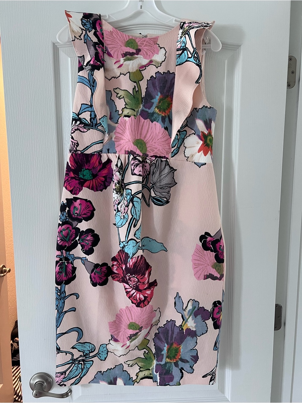 ASOS Maternity Pink Multi Floral Midi Dress with Ruffle Shoulders